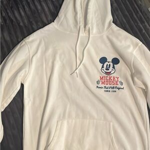 Disney White Mickey Mouse Graphic Hoodie with Navy and Red Accents